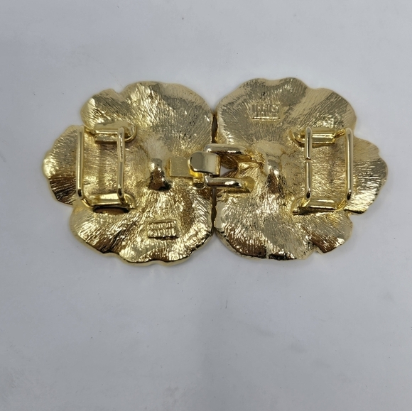 VINTAGE MIMI DI N TEXTURED GOLD TONE LEAF DOUBLE BELT BUCKLE - Picture 4 of 9